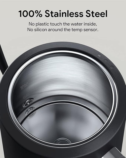 Gooseneck Electric Tea Kettle Pour-Over Kettle for Coffee, with 5 Variable Presets, 100% Stainless Steel Inner, with Keep Warm and Mute Function 0.8L, 1000W Quick Heating, Matte Black