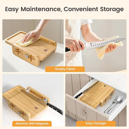 Bread Slicer With Bread knife, World's 1st Horizontal Bread Cutter for Homemade Bread, 4 Thickness Adjustable, Paired With Multifunction Serrated Knife for Efficient Slicing, Baking Gifts