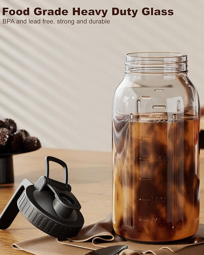 Cold Brew Coffee Maker 64oz, Iced Coffee Maker with 304 Stainless Steel Filter, Mason Jar Pitcher with Lid and Spout (Black)