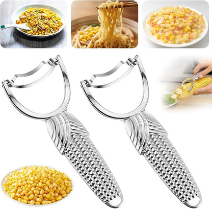 2 Pcs Corn Peeler for Corn on The Cob Stainless Steel Stripper Tool with Aluminum Alloy Handle Kernel Stripper Remover, Comfortable Grip and Light Weight