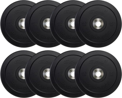 CAP Barbell 2-Inch Olympic Bumper Plate Weight Set with 6 Post Rack | 100-370 lbs | Multiple Options