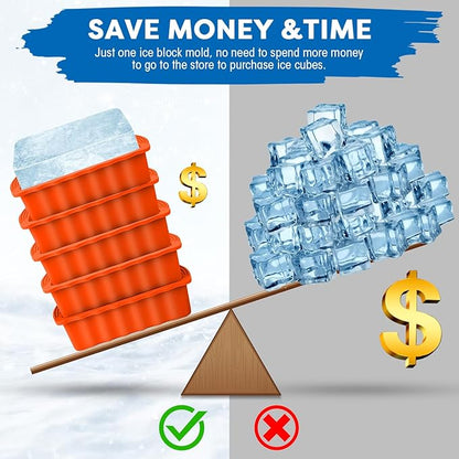 Haldane 5PC Extra Large Ice Block Mold 15LB Ice Cube Bricks Maker Molds for Cold Plunge/Coolers, Reusable Ice Bath Water Chiller, Thick Silicone Ice Bath Accessories Orange