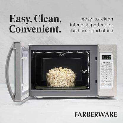 Farberware 1.3 Cu. Ft. Countertop Microwave Oven – 1100 Watts Power, Smart Sensor Auto Cook Settings, Defrost, Easy Clean and Child Safety Lock - White Platinum