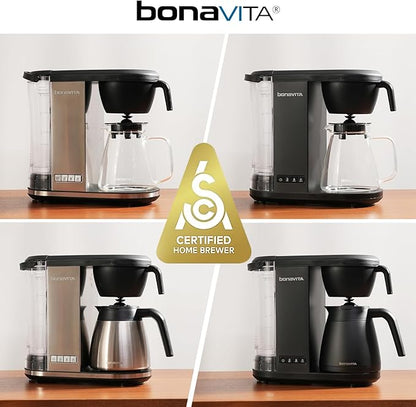 Bonavita Enthusiast 8 Cup Drip Coffee Brewer, Pour Over, SCA Certified Coffee Machine with Glass Carafe, Stainless Steel Panel, Removable Reservoir, Matte Black