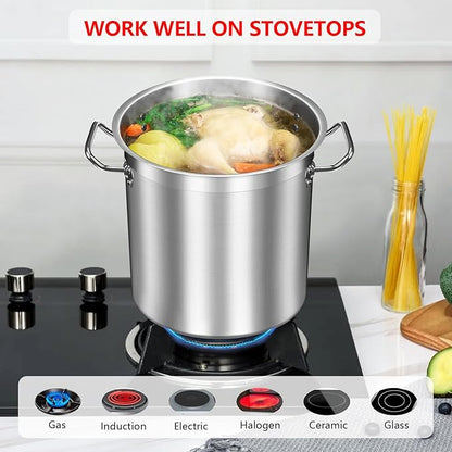 Large Stock Pot 20 Quart - Commercial Grade Soup Pot With Glass Lid - Nickel Free Stainless Steel Cookware - Healthy Polished Stockpots - Heavy Duty Induction Pots
