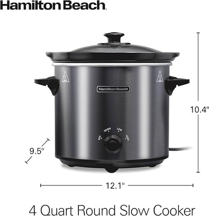 Hamilton Beach 4-Quart Slow Cooker with 3 Cooking Settings, Dishwasher-Safe Stoneware Crock & Glass Lid, Brushed Gray(33240)