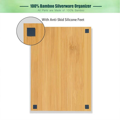 Kitchen Bamboo Silverware Drawer Organizer，Silverware Organizer and Cutlery Tray with Grooved Drawer Dividers for Silverware, Knives in Kitchen, Bedroom (5 Slot-Natural)