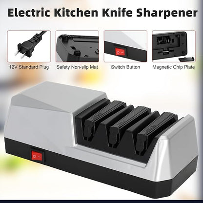 Knife Electric Sharpener for Kitchen, Bread, Serrated & Japanese-style Knife, 3 Stages Precision Angle Guides Sharpener, 100% Diamond Abrasives