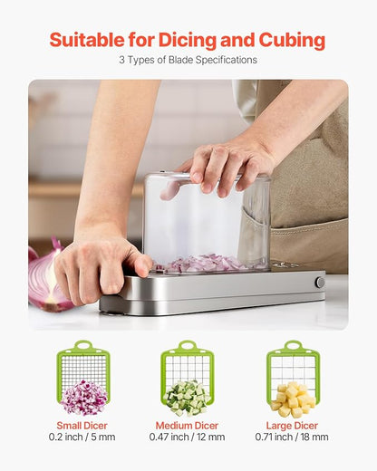 VEVOR Vegetable Chopper, Food Veggie Cutter with 3 Stainless Steel Blades, Onion Slicer with Container, Salad Potato Dicer Kitchen Gadgets & Essentials Home Appliances Tools for Easy DIY, Silver