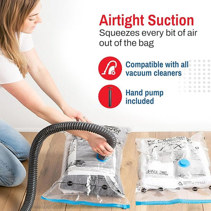 5 Pack Medium Vacuum Storage Bags for Comforters, Blankets & Clothes – Vacuum Sealed Compression Bags with Hand Pump – Space Saver Storage Bags for Bedding, Moving, Travel & Organization