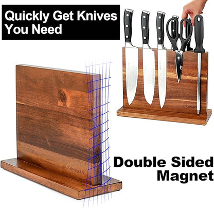 Magnetic Knife Block Double Sided Magnetic Knife Holder Rack with Strong Enhanced Magnets Acacia Wood Magnetic Knife Storage Stand