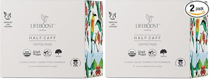 Lifeboost Half Caff Coffee K Cups - Low Acid Half Caff Coffee Pods - Single Origin Non-GMO Mold Free Pods Compatible with Keurig & Keurig 2 - No Mycotoxins or Pesticides - 10 Count (Pack of 2)