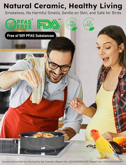 Pro DUXANO 12PC Nonstick Pots and Pans Set&Hybrid 3-Ply Stainless Steel Skillet, High Heat Sear&Fry, 2-Layer Ceramic Induction Cookware, 9H Scratch-Resistant&Anti-Warp,PFAS Free,All Cooktop/Dishwasher