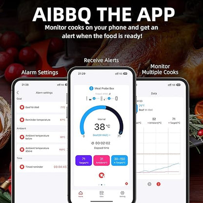 Wireless Smart Meat Thermometer with Bluetooth | Long Range | Measures Internal & Ambient Temp | for BBQ, Oven, Grill, Kitchen, Smoker, Rotisserie (White)