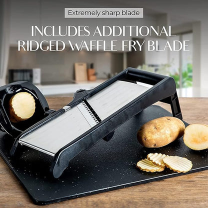 Gramercy Adjustable Mandoline Slicer for Kitchen, Potato Cutter, Vegetable Chopper, Mandolin, Cucumber Slicer- INCLUDING one Pair Cut-Resistant Gloves and Waffle Fry Cutter