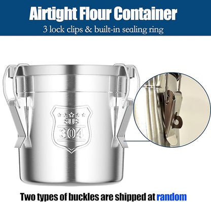 304 Stainless Steel Airtight Canister, 1.6Gal /203oz/6L Airtight Food Storage Container with Lid Lock Clips, Flour Container Metal Bucket Food Storage Container for Rice, Flour, Grain, Coffee Bean