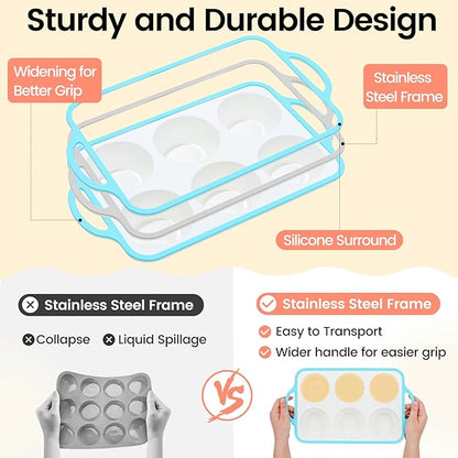 Silicone Jumbo Muffin Pan with Metal Frame, Non Stick Food Grade Silicone Large Muffin Pan, with Handles 6 Cup,BPA-Free and Dishwasher Safe, Jumbo Cupcake Pans - 1 Piece Blue
