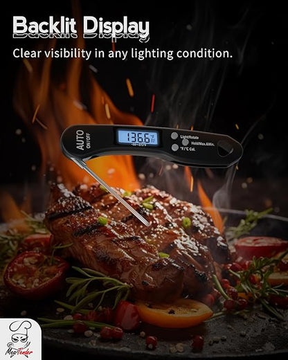 5 PCs Digital Food Thermometer with Fast 1-Second Reading, ±1°F Accuracy, -58°F to 572°F Range | Foldable Probe, Magnetic Back, Backlit LCD, Auto-Off for Grilling, Baking, Smoking