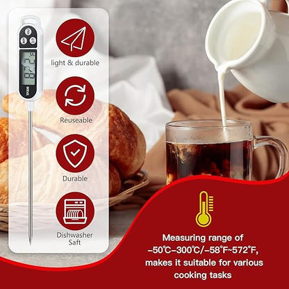 Meat Food Thermometer Food with Probe Water Liquid Instant Read Digital Thermometer Kitchen Cooking Supplies for Cooking BBQ Milk Yogurt(White)