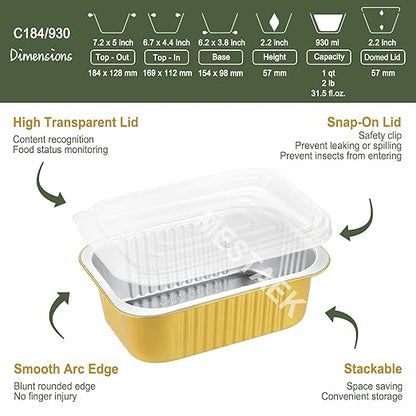 7"x5" Sturdy Foil Pans with Snap-On Lids (5 Pack) | 2X Thicker Heavy Duty Reusable 31oz | Grill Oven Microwavable Multi-Use Pot | Disposable Aluminum Tin for Baking Cooking