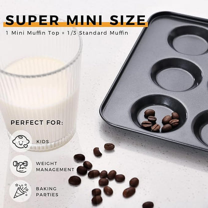 HONGBAKE Mini Muffin Top Pan for Baking, Premium 12 Cavity Small Whoopie Pie Pan, Nonstick Yorkshire Pudding Pan for Pansuffin, Moon Pie, Cookies, Dishwasher Safe and Easy to Clean