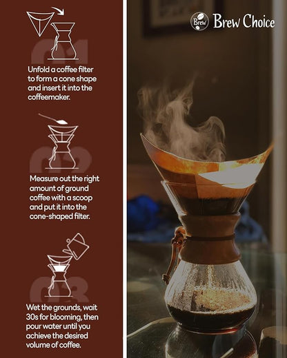 Pre-folded Cone Coffee Filters - 50 Pack, Upgraded 30% Natural Thicker Paper for Pure Taste, Compatible with CHEMEX Pour-Over Coffee Makers