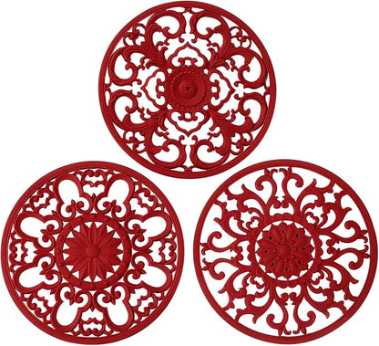 Extra Thick Silicone Trivet Mat for Hot Dishes, Hot Pots and Pans, Pot Holder, Hot Pad to Portect Your Table and Countertop, Kitchen Decor and Accessories,Merlot Red,Set of 3