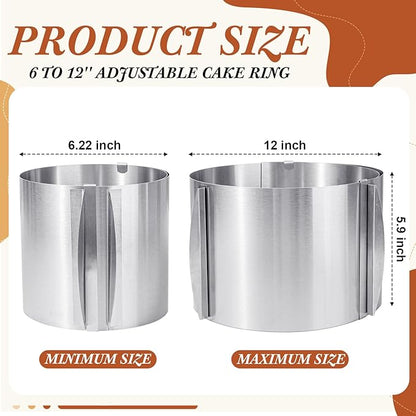 Hushee 2 Pcs 6 to 12 Inch Cake Ring 5.9 Inch High Adjustable Cake Mold Baking Rings Kit Round Stainless Steel Decorating Bakeware Tools with Scaling for Mousse Baking Dessert Making (15 cm)