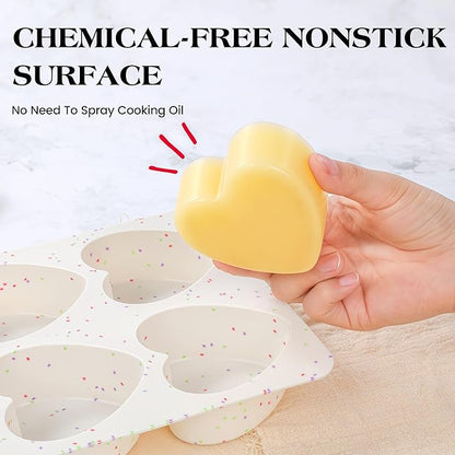 3 Inch Large Heart Shaped Silicone Molds for Chocolate, Candy, Cake, Soap (Set of 2, Cream)