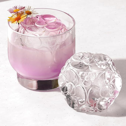 ZOKU Set of 2 Silicone Ice Molds, Deco - Large Ice Cube Molds with Flower Pattern for Craft Cocktails, Keep Drinks Colder Longer with Less Dilution, Easy-Release, BPA-Free