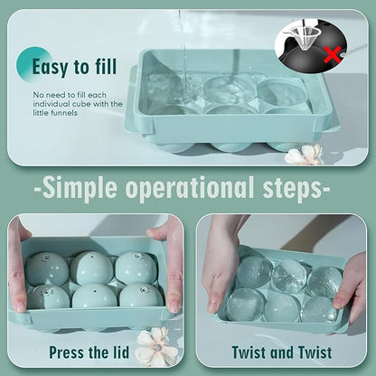 WIBIMEN Large Ice Cube Molds, Big Round Whiskey Ice Cube Trays for Freezer, Easy to Fill & Release, Whiskey Bourbon Cocktail(1.9In*6 Balls- Blue/2 Pack)