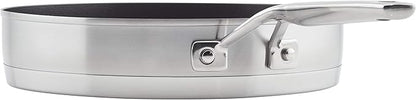 KitchenAid 3-Ply Base Brushed Stainless Steel Induction Pots and Pans Set with Nonstick Round Grill Pan and Lids, Dishwasher Safe, 10 Piece Cookware Set, Brushed Stainless Steel
