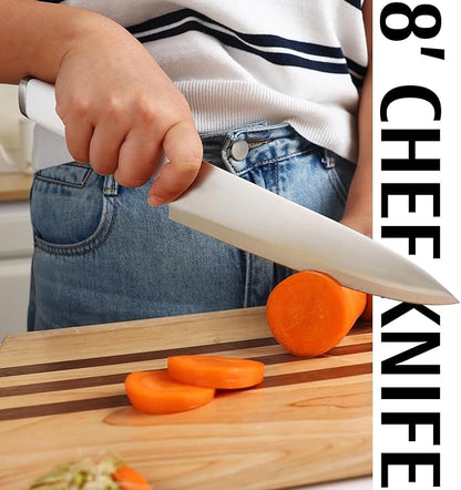 White Knife Set, 13 Pieces Knife Block Set with Built-in Sharpener Scissors for Kitchen Meat & Vegetable Cutting, Dishwasher Safe Knives Set Present for Family & Restaurant