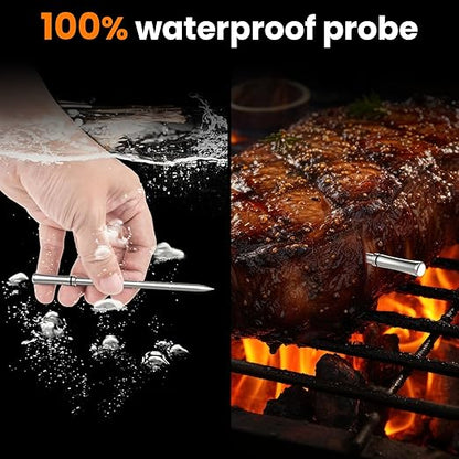 Smart Bluetooth Wireless Meat Thermometer - WiFi Unlimited Range, 6 Sensors with NIST Certified Accuracy, Standalone Base, 2 Probes for Kitchen, BBQ, Grill, Oven, Smoker, Rotisserie
