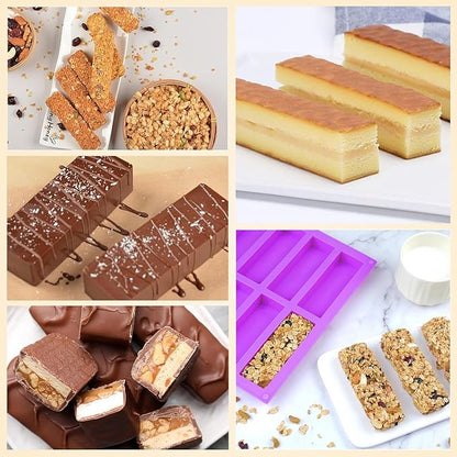 Rectangle Granola Bar Silicone Molds（8 Cavity），1 Inch Deep Chocolate Bar Baking Mold For Food，Homemade Snacks Cereal Protein Energy/Candy Bar - Set of 1