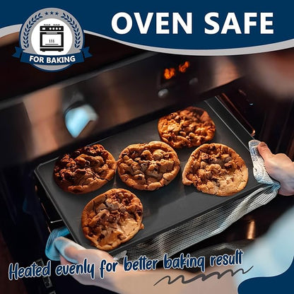 P&P CHEF 16 Inch Baking Cookie Sheet Pan, Carbon Steel Oven Tray, Non Stick Bakeware for Cooking Baking Bread Meat Vegetables, Sturdy & Healthy, Easy Clean, 2Pcs