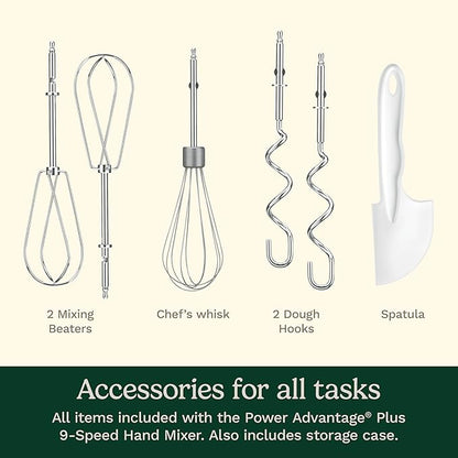 Cuisinart Power Advantage PLUS 9-Speed Hand Mixer, 220W-Motor Hand Blender Electric Mixer with 9 Speed Settings, XL Dishwasher-Safe Beaters, 3 Low Mixing Speeds, Storage Case, HM-90BCS, Brushed Chrome