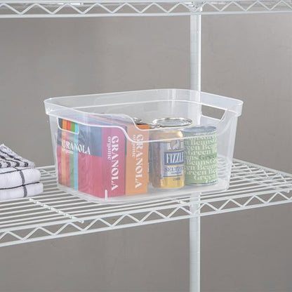 Sterilite 7 x 11 x 14.25 Inch Polished Open Scoop Front Storage Bin with Comfortable Carry Through Handles for Household Organization, Clear (24 Pack)