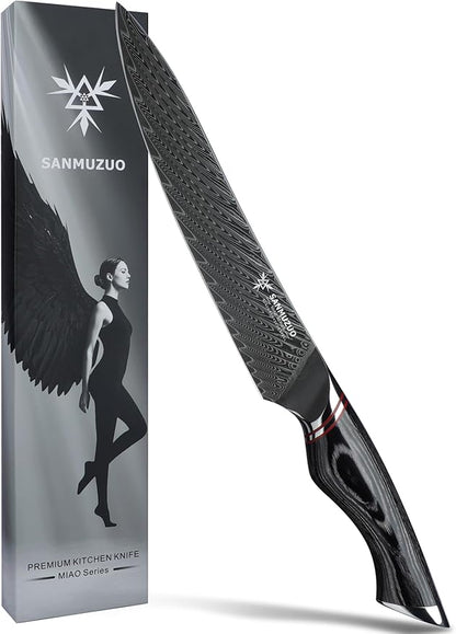 8 Inch Carving Knife, Slicing Knife - Black Damascus Steel with Ergonomic Handle - MIAO Series