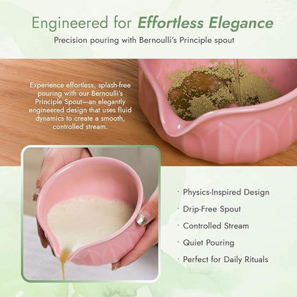 Matcha Whisk Set - 7pcs Japanese Tea Ceremony Kit with Spouted Bowl & Bamboo Whisk, Matcha Starter Kit for Beginners - Authentic Green Tea Accessories, Gift Set for Lovers-Pink