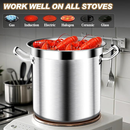 Stock Pot - 50QT Large Soup Pot with Lid - Heavy Duty Induction Tri-Ply Bottom Commercial Grade Stockpot for Boiling Cooking Soup Stew Pasta Cooking Pots, Deep Cookware