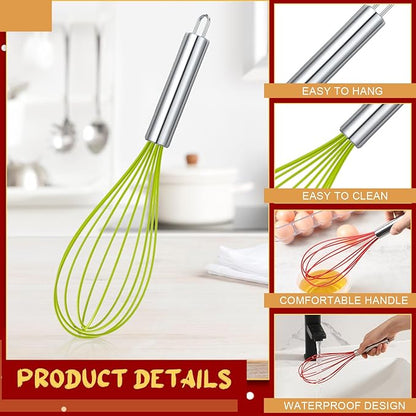 100 Sets 12 Inch Christmas Whisks Gifts DIYFillable Christmas Tree Ornaments Xmas Colored Silicone Whisks for Cooking Heat Resistant Egg Beaters with Card Rope Bag for Candy Holder