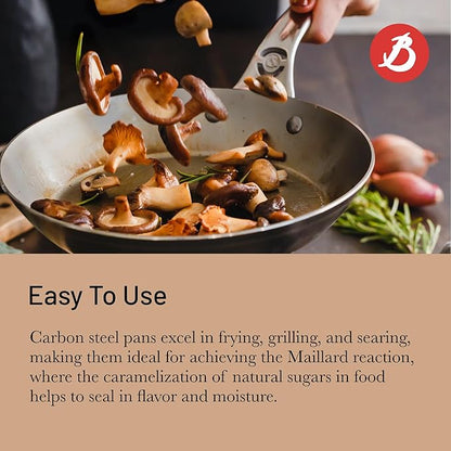 De Buyer MINERAL B Pro Carbon Steel Fry Pan - 8” Diameter, 5.5” Cooking Surface - Ideal for Searing, Sauteing & Reheating - Made in France