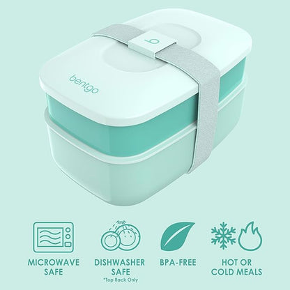 Bentgo Classic - Adult Bento Box, Stackable 3-Compartment Lunch Box with Removable Utensil Set and Sealing Strap, BPA-Free, Food Container Ideal for Meal Prep, Work, and On the Go (Coastal Aqua)
