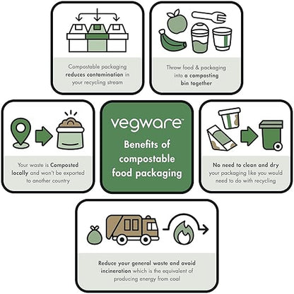 Vegware Compostable 32oz Molded Fiber To Go Containers, 2 Compartment, Case of 600, Nourish, No-Added PFAS, Reuseable, Bagasse, Meal Prep Food Storage, Hot or Cold, Choice of Size 5 Lids & bases