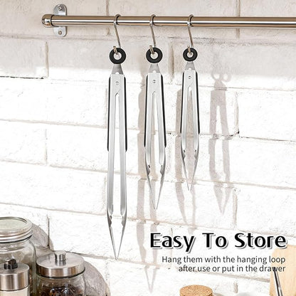 12 Pcs Stainless Steel Kitchen Tongs, 7/9/12 Inches Heat Resistant Cooking Tongs Heavy Duty Metal Locking Tong Non-Slip Metal Food Tong for Cooking Food Grill Salad BBQ