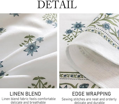 ISAENNE Designer White Linen Small Rectangular Tablecloth,Chinoiserie Floral Elegant Indoor Table Cloth,Fall Stain Proof Decor Tablecloths for Dining Thanksgiving Kitchen,55"*71"-Mosella F