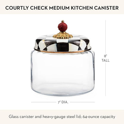 MACKENZIE-CHILDS Courtly Check Kitchen Canister, Decorative Black-and-White Glass Storage Jar with Lid, Medium