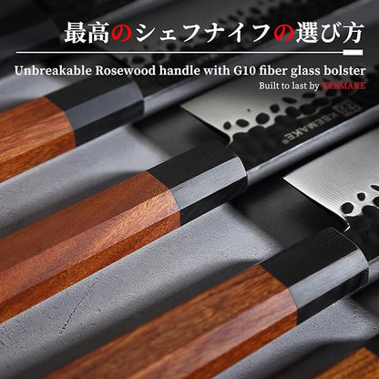 KEEMAKE Deba Knife 6 inch, Double Bevel Japanese 440C Stainless Steel Fish/Fillet Knife with G10 Bolster Octagonal Wood Handle