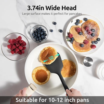 600ºF Heat Resistant Silicone Turner: U-Taste 13.6in Solid Kitchen Spatula Flipper, Food Grade Flexible & Thin Rubber Seamless Cooking Utensil for Flipping Egg, Pancake in Nonstick Cookware (Black)